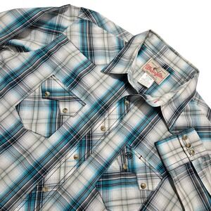 VTG Wrangler American Cowboy Pearl Snap Plaid Western Shirt Long Sleeve Men's XL